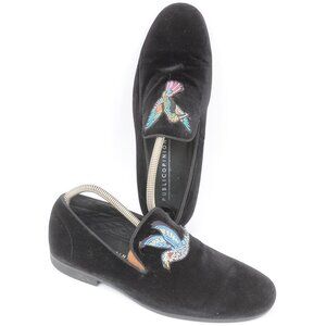 Public Opinion Black Velvet Slip On Loafers Embroidered Hummingbird Men 8 Wm 10